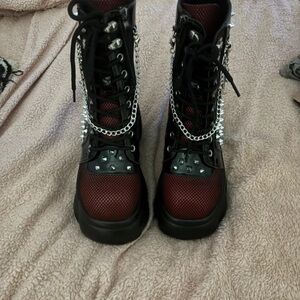 Studded Black and Red Women's Combat Boots